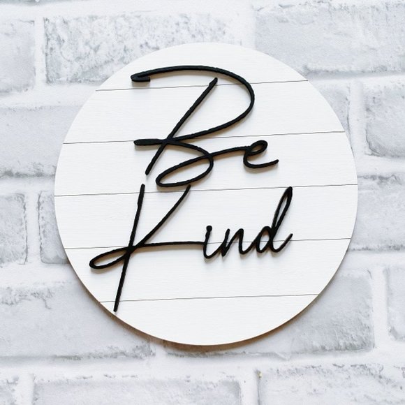Handmade 'Be Kind' Sign 8 Inch Round Wood - Picture 2 of 4